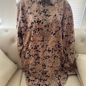 Men's Floral Print Long-Sleeve Shirt - Beige/Black by Suslo Couture